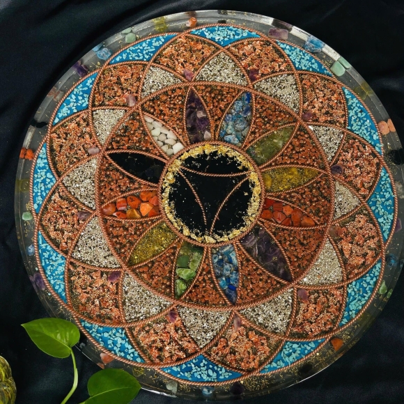 Energy Charging & Meditation Plate with Quartz Crystals (Large Size) – 7 Chakra Alignment – Custom Make